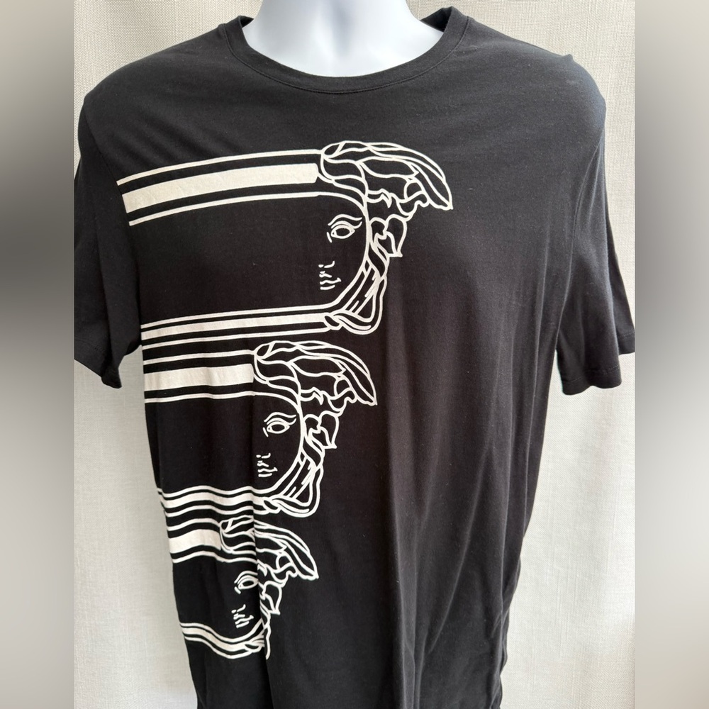 Versace Black Tee with White Medusa Stripe Graphic